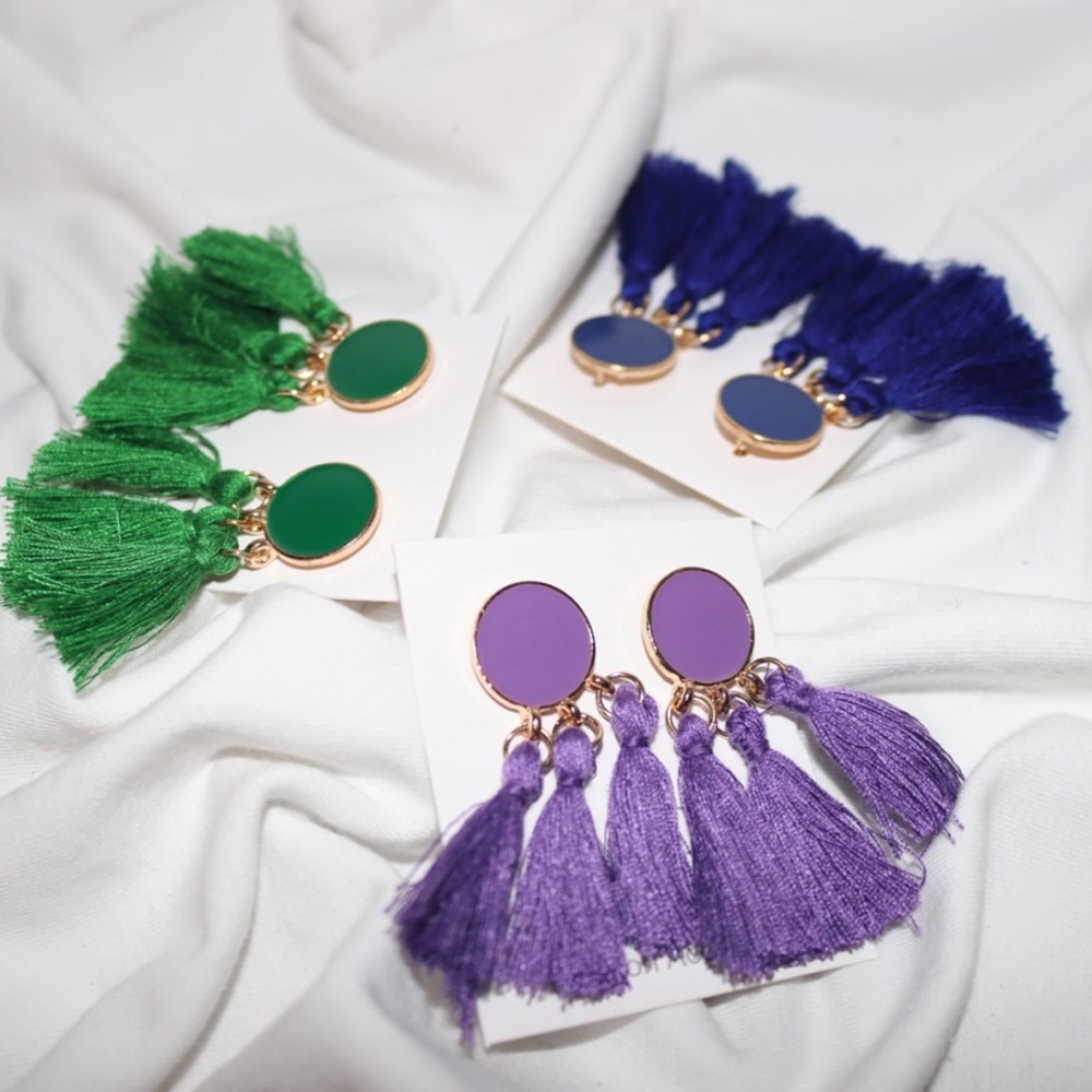 Pop Tassel Drop Earrings Blue